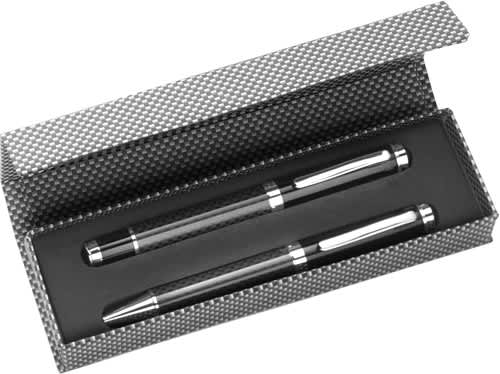 Carbon fibre and brass writing set