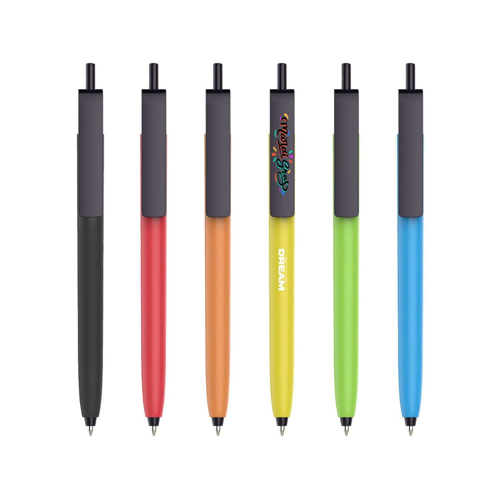 Push Button Pen - Colour Barrel with Black Cap