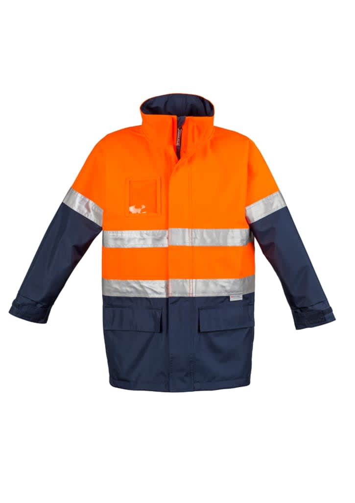 ZJ355_OrangeNavy_F.jpg Mens Hi Vis Waterproof Lightweight Jacket