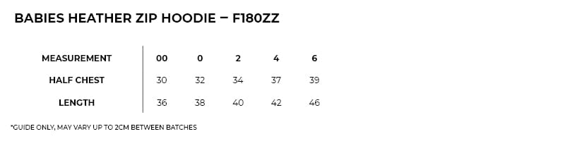 f180zz_sizeguide.jpg Babies Heather Zip Hoodie