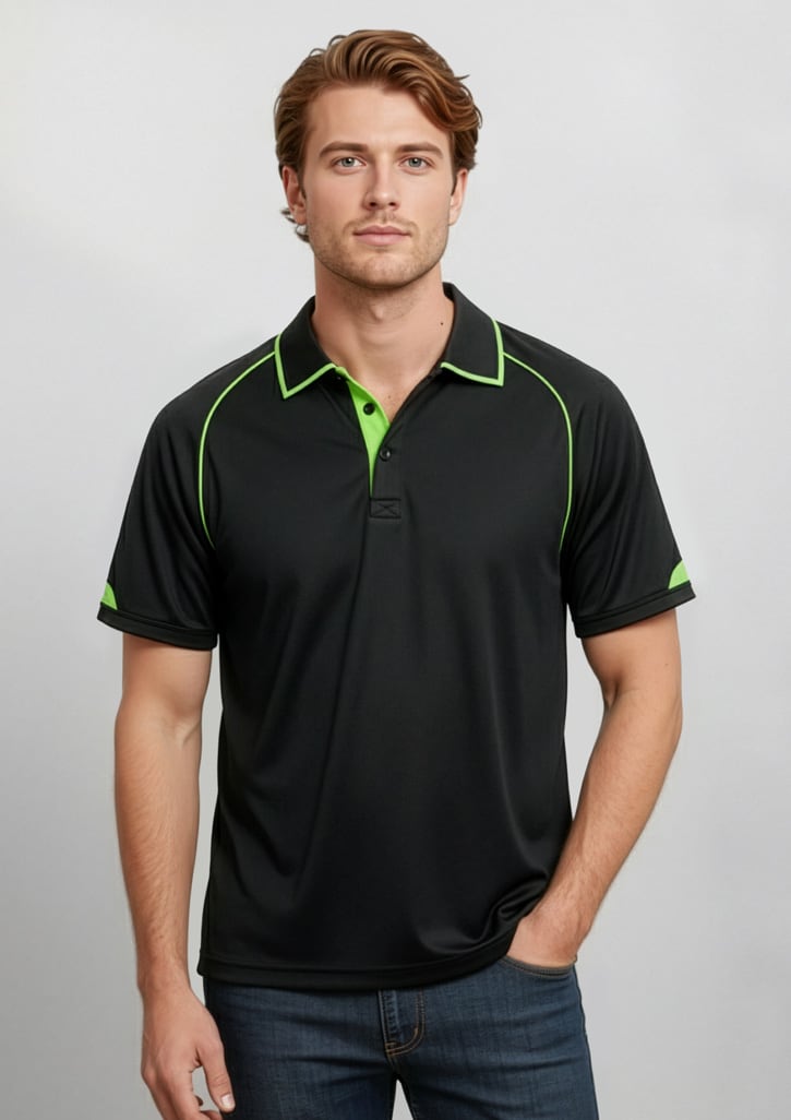 p29012_talent_black_fluoroyellow_lime_01.jpg Mens Fusion Short Sleeve Polo