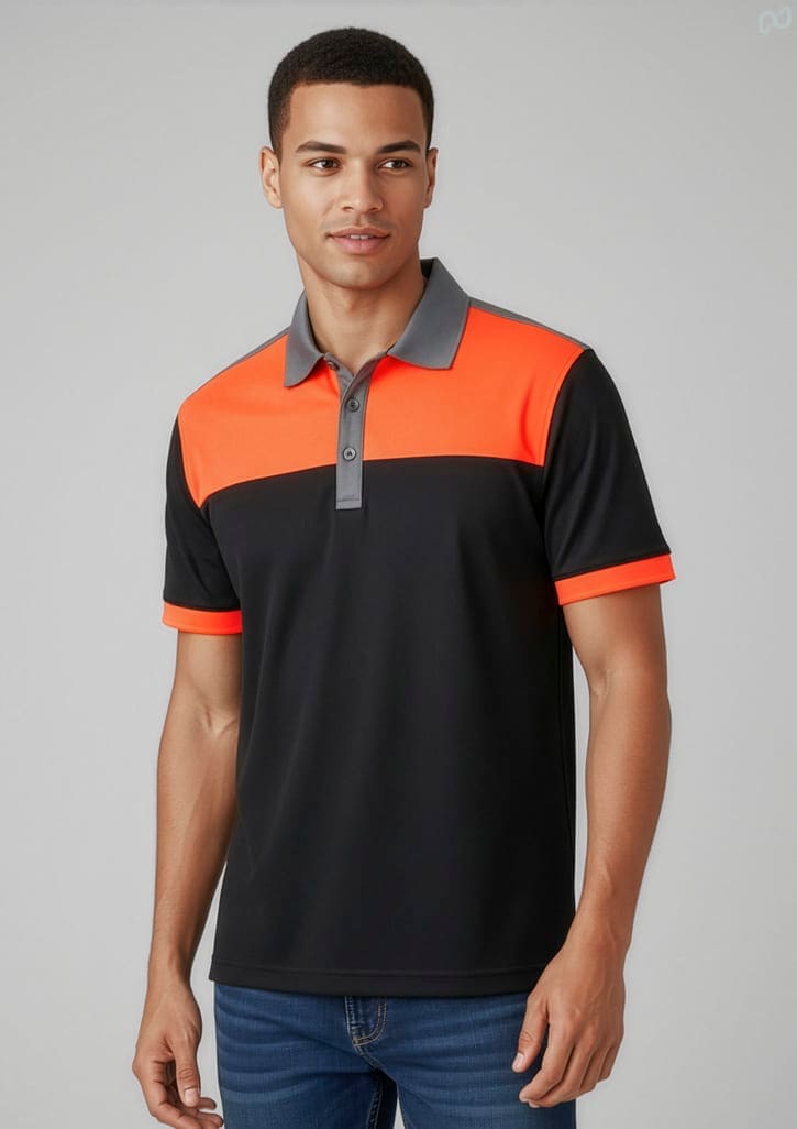 p500ms_talent_black_fluoroorange_grey_01.jpg Mens Charger Short Sleeve Polo