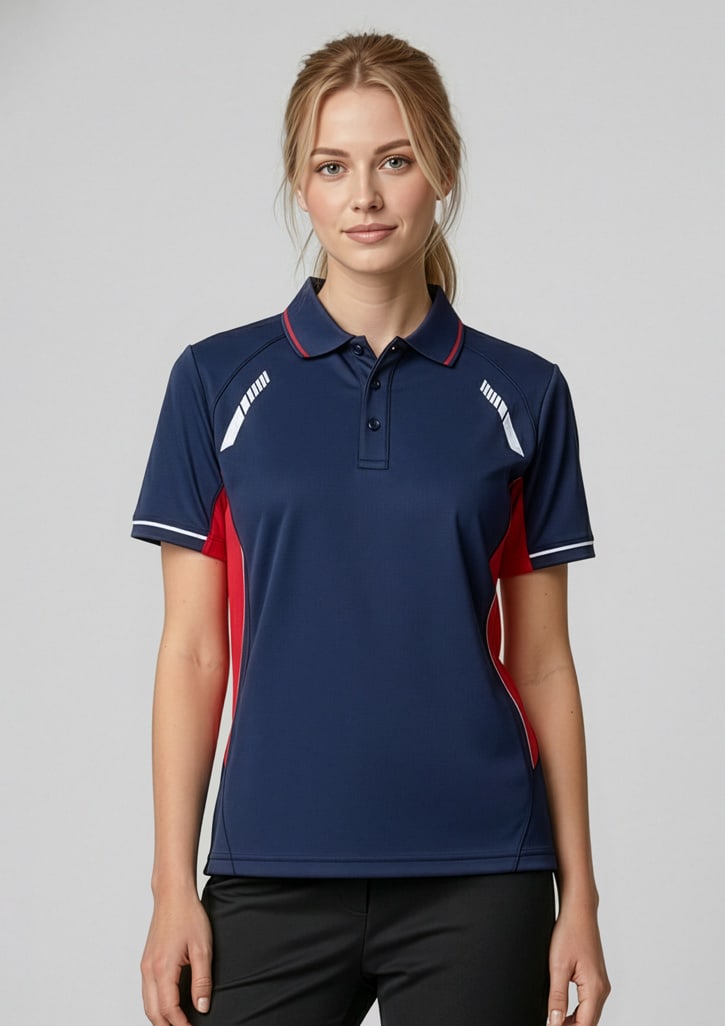 p700ls_talent_navy_red_silver_01.jpg Womens Renegade Short Sleeve Polo