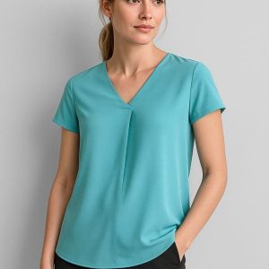 Womens Kayla V-Neck Pleat Blouse