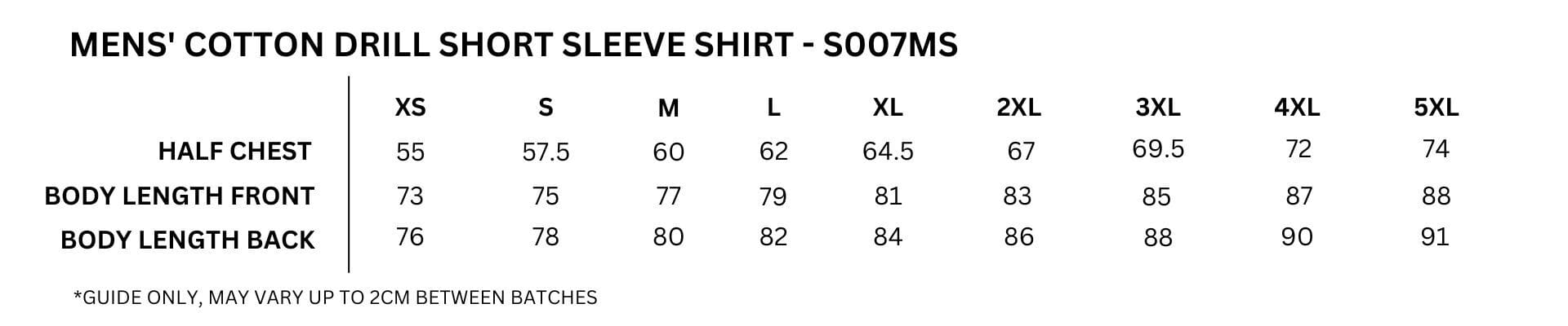 100% Combed Cotton Drill Short Sleeve