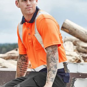 Mens Hi Vis Spliced Short Sleeve Polo - Shoulder Taped