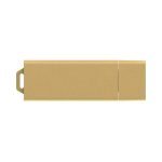 A gold eco-friendly LED flash drive with a simple design. It features a loop for attachment and has a branding logo.