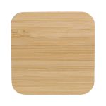 A bamboo wireless charger with a smooth, square surface. It features rounded corners and a subtle natural wood grain.