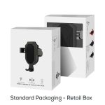 A retail box for the Bernado Wireless Car Charger in black and green, featuring a logo and product images.