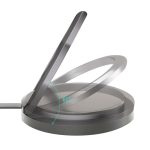 A magnetic wireless charging stand in black, featuring a rotating design that tilts up to 60 degrees.