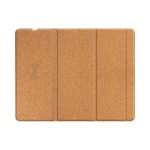 A foldable wireless charging mouse pad in a natural brown colour, featuring a logo on its surface.