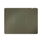A foldable wireless charging mouse pad in olive green, featuring a minimalist design and a logo.