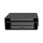 A black wireless charger with a textured finish, featuring a compact, modern design and a USB-C port.