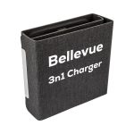A black textured box with a magnetic 15W wireless charger inside, featuring a logo.