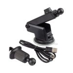 A black 15W wireless car charger with a suction mount and USB cable for easy installation.