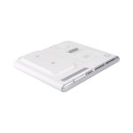 A white magnetic wireless charger and USB adaptor with multiple charging surfaces and a sleek design.