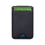 A black magnetic card wallet with slots for cards, designed for wireless charging capabilities.