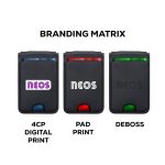 A black card wallet featuring multiple card slots, with options for different printing styles and colours.