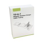 A packaging box for a 10-in-1 Magsafe wireless charger kit featuring multiple white components and a green accent.