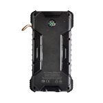 A black rugged solar power bank with a compass on top and textured sides for grip.