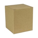 A plain brown cardboard box, featuring a square shape with flaps on top for closure.