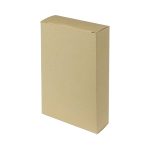 A plain brown cardboard box, rectangular in shape, with a tuck-top closure. It has no visible branding.
