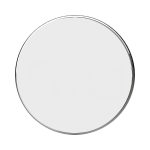 A round mirror with a sleek silver border, featuring a reflective surface.
