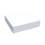 A plain white box with a flat, square design, featuring a minimalist style.