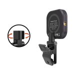 A magnetic LED selfie light in black with an adjustable clip for attachment and a rotating feature.