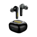 A pair of black Elkins Active Noise Cancelling TWS earbuds with a matching charging case. The case features a logo.