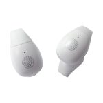 White Clipz TWS earbuds with a sleek design and a logo on the surface.