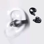 Two black Clipz TWS earbuds displayed against a light background, showing their design and form.