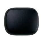 A black charging case for TWS earbuds, featuring a smooth surface and rounded edges, includes a logo.