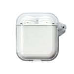 Clear charging case containing white Riverton Crystal TWS earbuds, featuring a logo on the case.