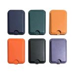A collection of six Kirra Magnetic Card Wallets in navy, green, orange, black, deep orange, and purple, with logos.