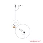 A retractable charging cable in white and silver, featuring USB and Lightning connectors, with a logo visible.