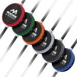 A collection of six charging data cables in various colours, each with a circular logo.