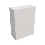 A white rectangular storage cabinet with a minimalist design and a flat top surface.