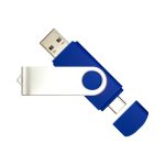 A blue and white Mix N Match Type-C Flash Drive with a swivel cap and a USB connector. It features a logo.