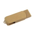 An eco-friendly swivel flash drive in a light brown colour, featuring a minimalist design and a branding logo.