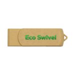 A tan Eco Swivel Flash Drive with a green logo, featuring a swivel mechanism for easy access.