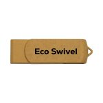 A gold eco-friendly swivel flash drive with a branding logo, featuring a smooth and sleek design.