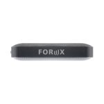 A black wireless speaker with a sleek design and a branding logo on the front.