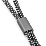 A black and white braided wristband strap with a matte black connector.