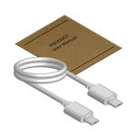 A white USB cable is coiled next to a brown user manual. The manual is labelled “Product User Manual.”