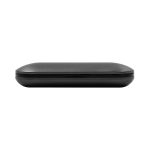 A sleek black case for storing true wireless earbuds, featuring a smooth, rounded design.