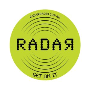 Bright green PVC coaster with a circular design featuring a logo and sound wave pattern.