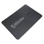A wireless charger and mouse pad combination in a sleek black design, featuring the logo "OfficeOne."