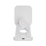 A white Spartan 3-in-1 wireless charger with a sleek design and a circular charging area.