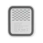 A rectangular 3-in-1 wireless charger in white and gray, featuring a textured surface and a branding logo.